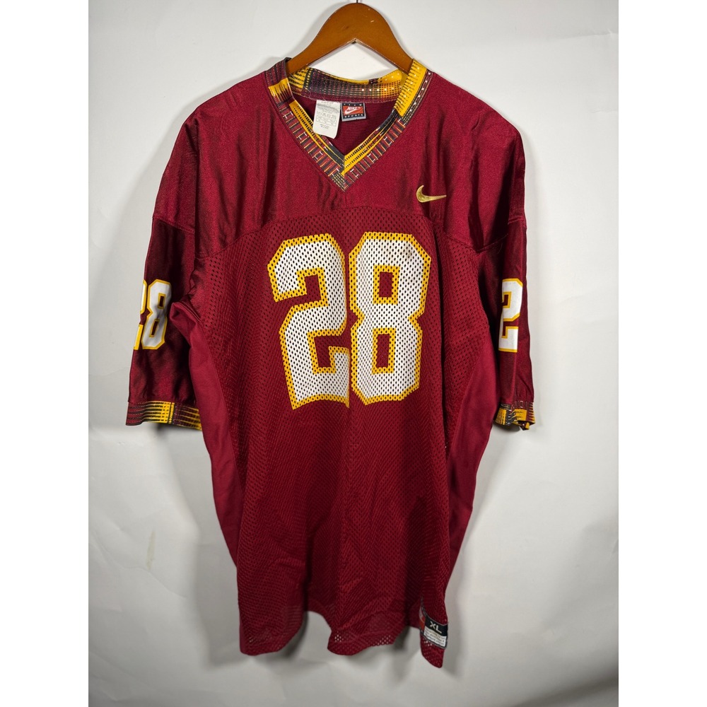 Nike‎ Team Sports Mens XL Football Jersey #28 Burgundy Mesh V-Neck Vintage